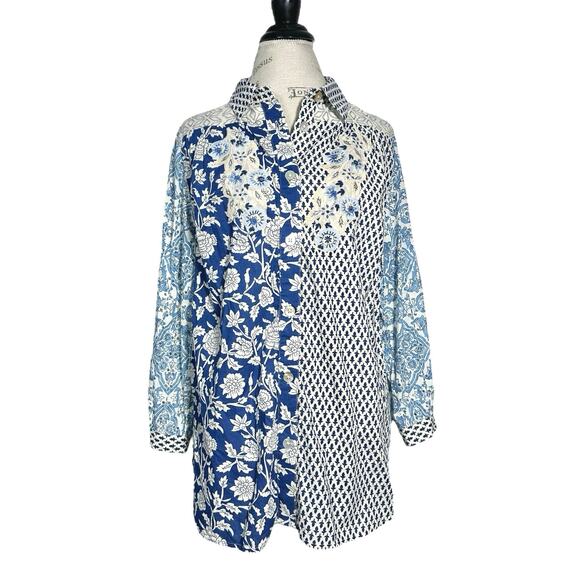 Soft Surroundings | Women | Capelle Embroidered Eyelet Button Up Shirt | Medium - Picture 2 of 15